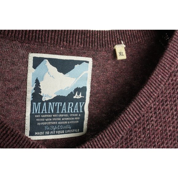Mantaray Men's XL Burgundy Melange Cotton Open Knit Ribbed V-Neck Jumper Sweater - Picture 4 of 8